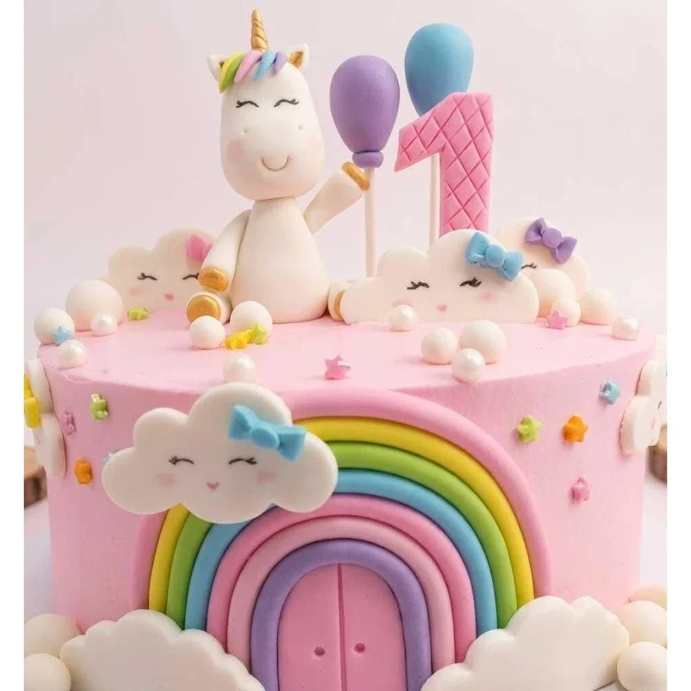 Fondant Unicorn Cake Topper, Pastel Rainbow Unicorn Party Decoration